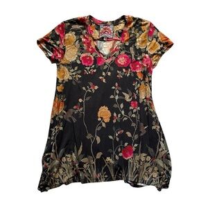 Johnny‎ Was Floral Graceful Drape Tunic Black Size S